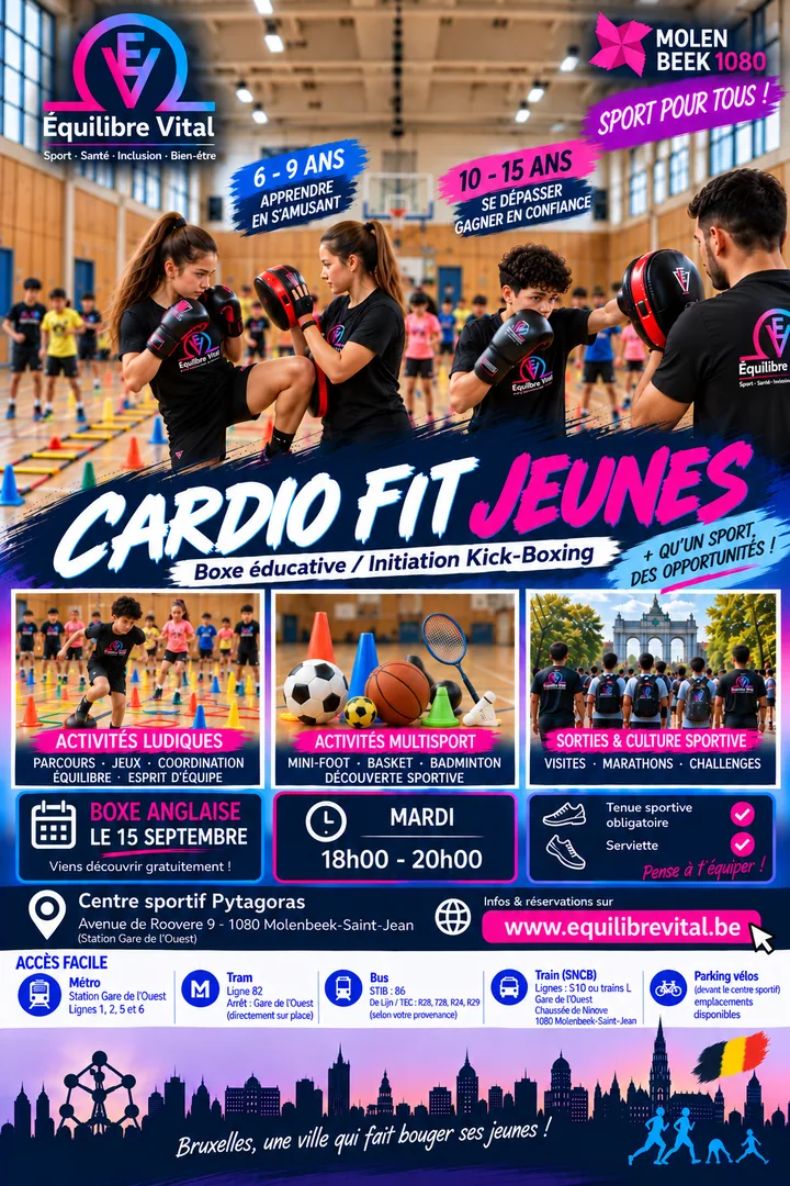 Affiche Cardio Fit Jeunes et initiation kick-boxing Équilibre Vital